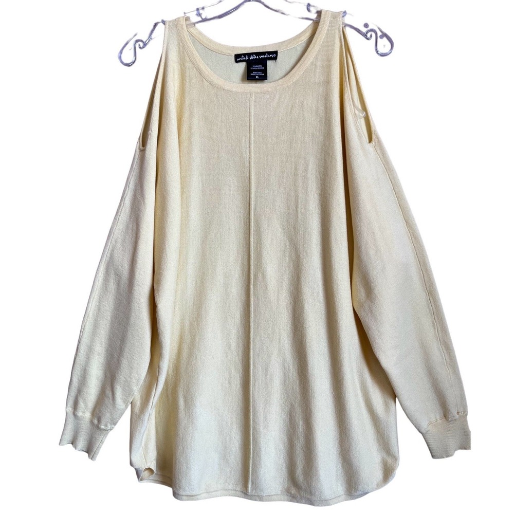 United States Sweaters Top Womens XL Yellow Rayon Poly Cold Shoulder Granniecore